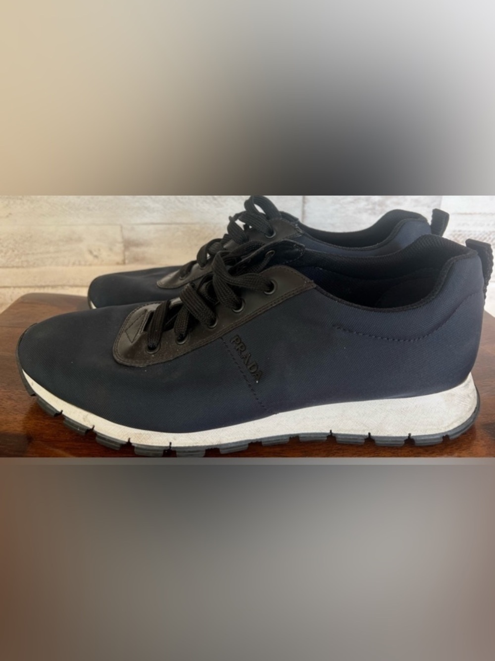 PRADA Nylon Matchrace Sneakers Navy Blue and White.  Size 9.5